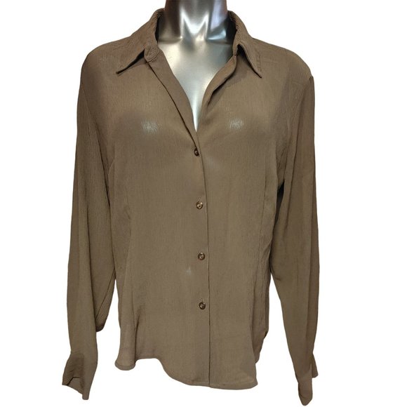 New York & Company Tops - New York & Company Women's Brown Sheer City Stretch Long Sleeve Bttn Down Top XL